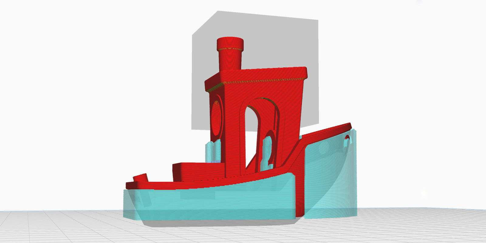 Cura support blocker used on a 3D benchy model.