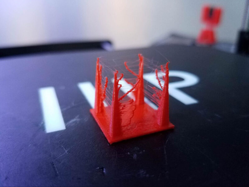 A 3D printing retraction test used to dial in PLA printing temperature.