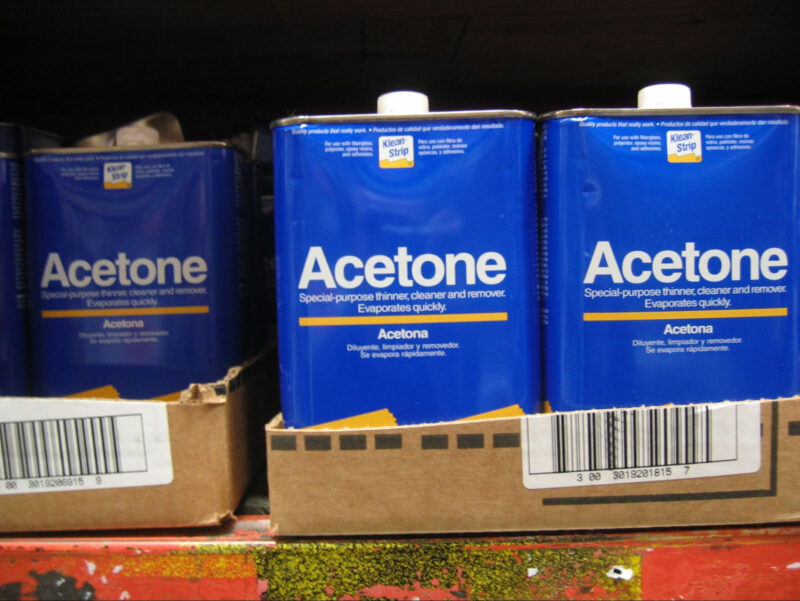 Various metal containers of Acetone