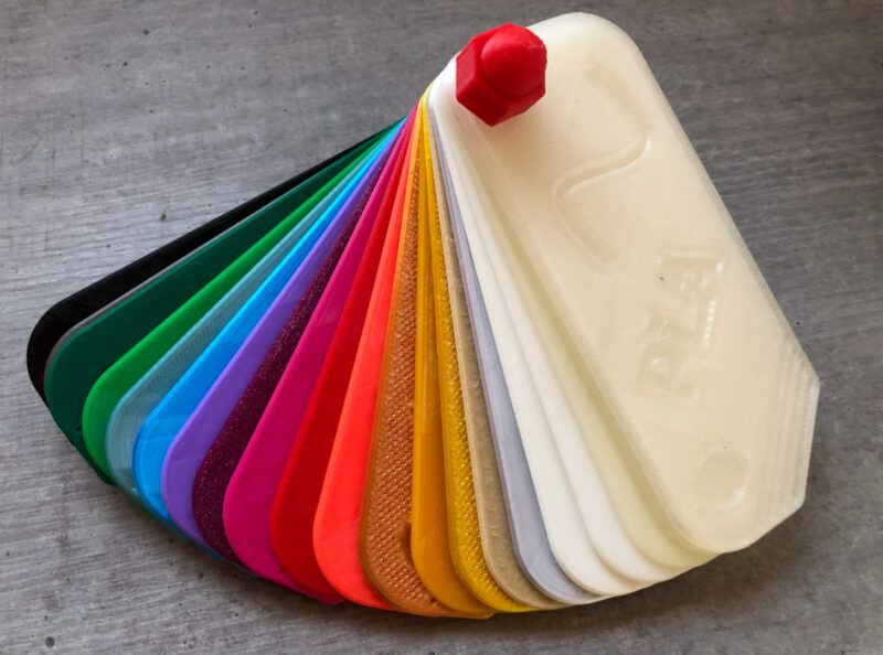 A collection of filament swatches with many colors and textures.