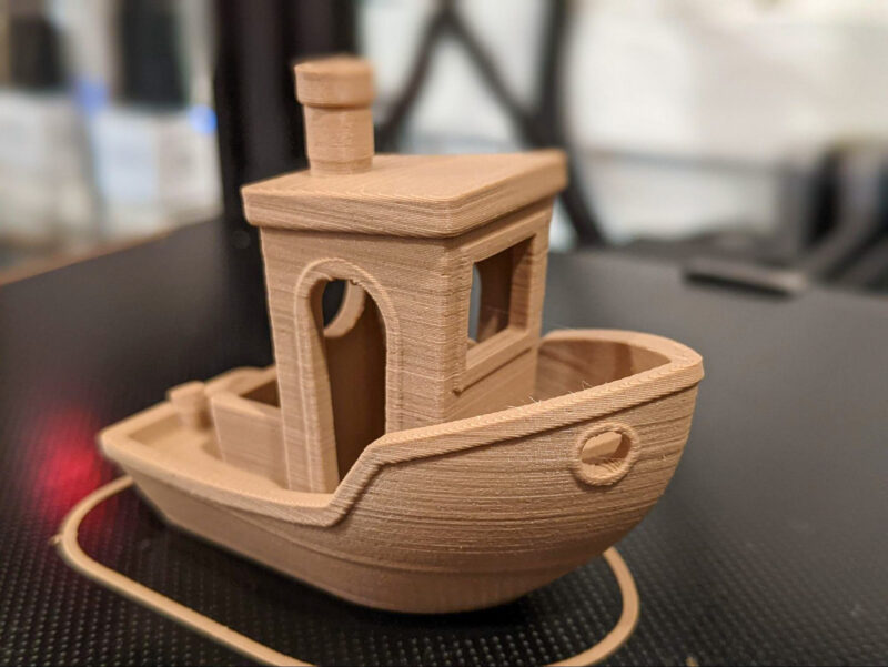 A 3D print from PLA filament is made of partial wood fibers.