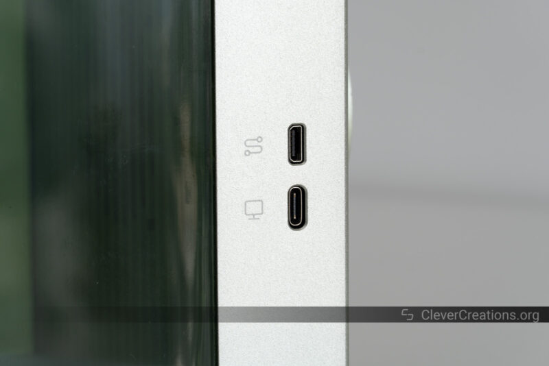 A close-up of two USB ports on an electronics device.