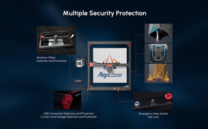 An overview of the safety features of the AlgoLaser Alpha 22W laser engraver.