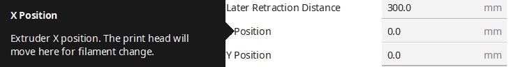 Screenshot of Cura slicer setting 'X Position'