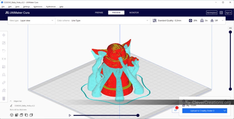 A screenshot of Tree support structures in Ultimaker Cura