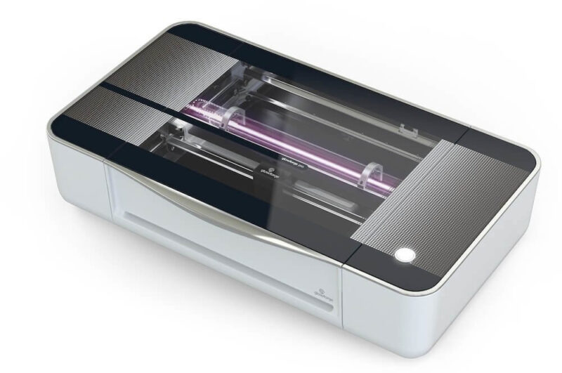 A Glowforge Pro laser cutting machine on a white background