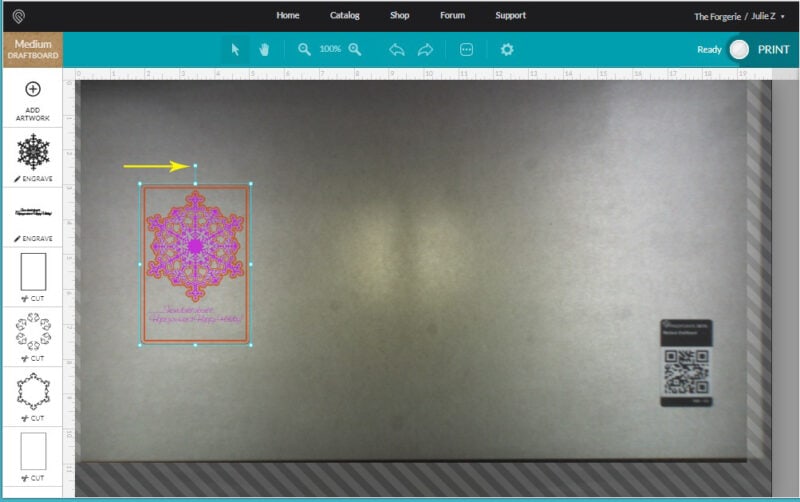 A screenshot of the Glowforge software.