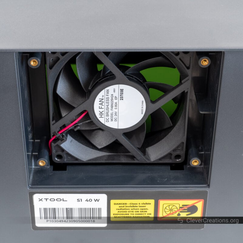 The 24V 0.8A brushless exhaust fan of the xTool S1.