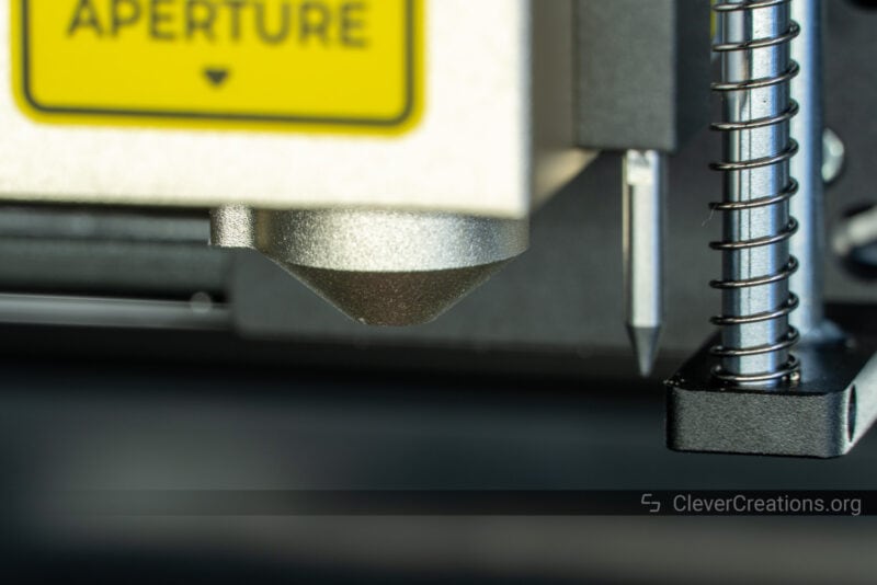 Close-up with depth of field of the air assist nozzle on the 40W S1 laser module.