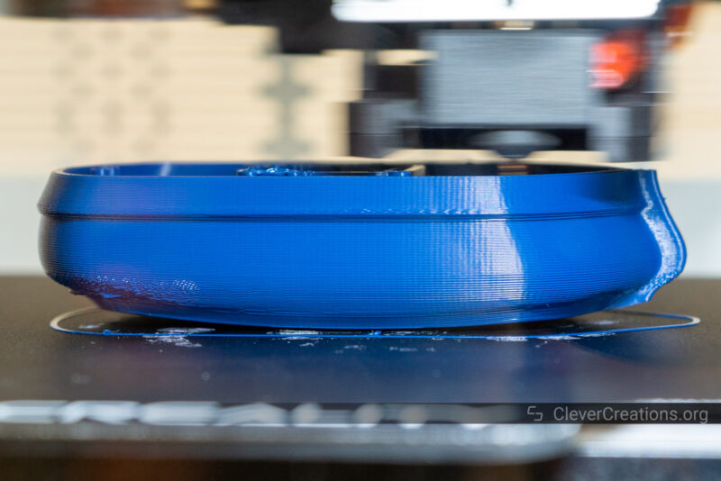 A warped ABS 3D print that could have stayed on the bed if printed with ASA.