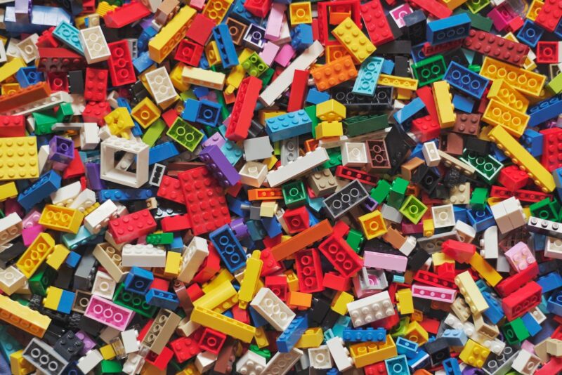 A pile of colorful LEGO pieces