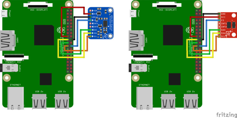 ADXL345 Klipper accelerometer wiring to a Raspberry Pi circuit board