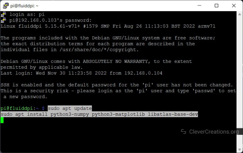 Screenshot of Fluiddpi SSH