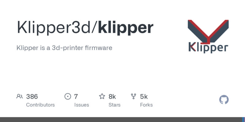 Screenshot of the Klipper3D GitHub repository.