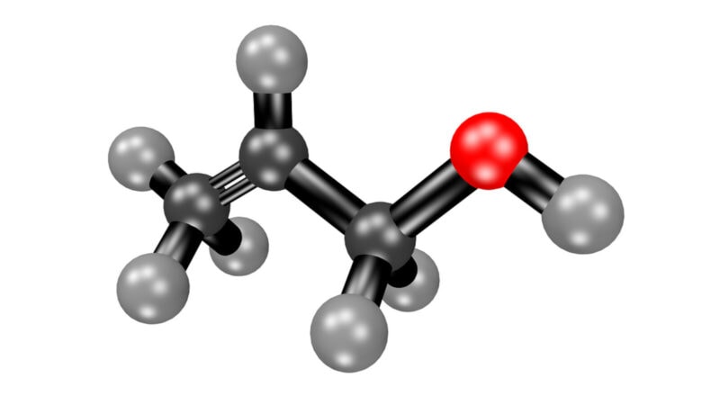 A visualization of the structural formula of an acetone molecule.