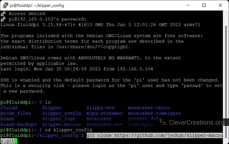 Screenshot of Klipper config.
