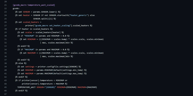 A screenshot of Klipper Macros in code-format.
