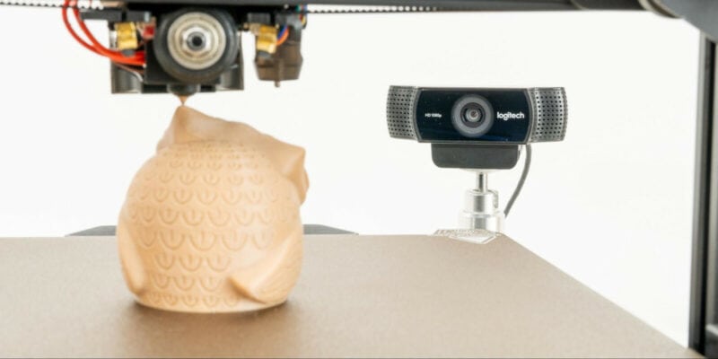 A webcam camera used to monitor a 3D print on a Klipper 3D printer.