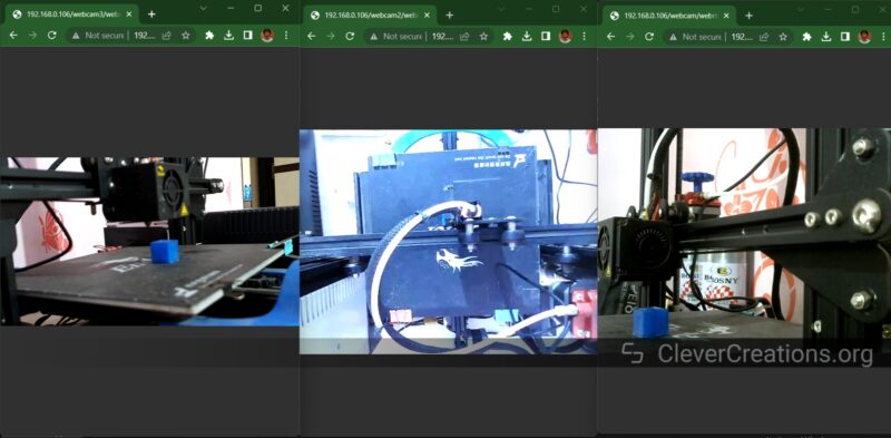 A screenshot of multiple webcams set up in Klipper.