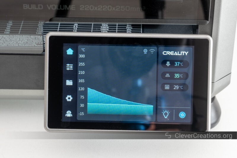 The touch screen interface of the Creality K1C 3D printer.
