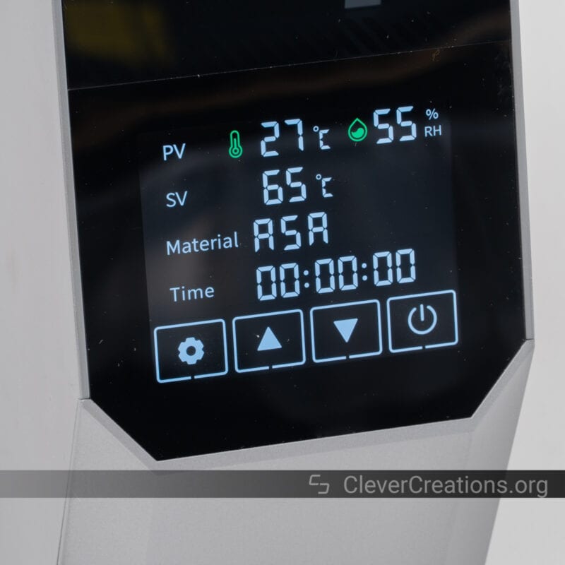 The interface of the Creality Space Pi filament dryer.