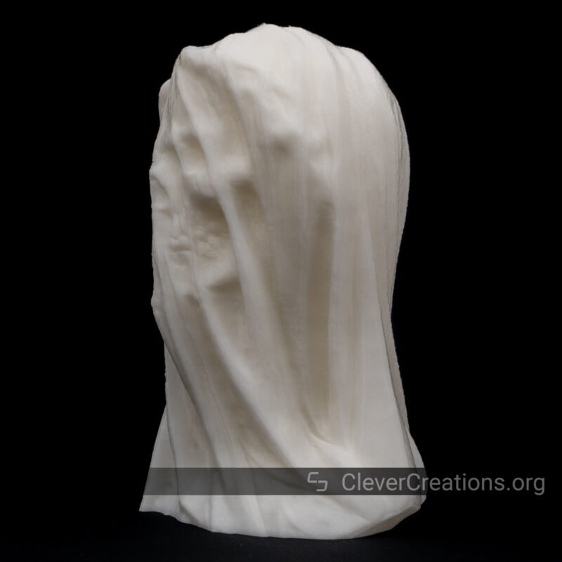 A 3D printed skull in white Hyper-PLA.