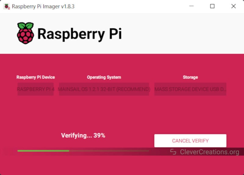 Screenshot of Raspberry Pi OS Installation progress.
