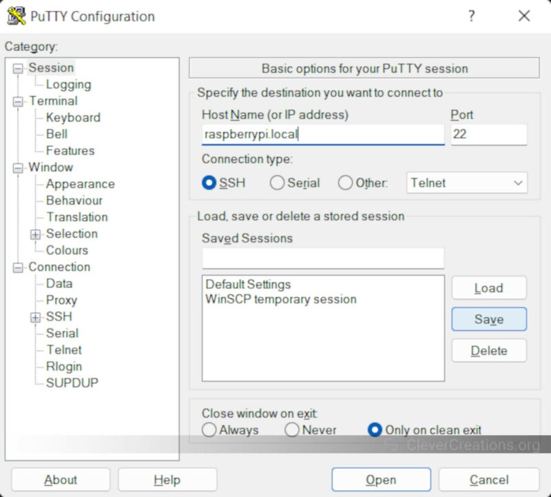 Screenshot of the Putty configuration during Klipper installation.