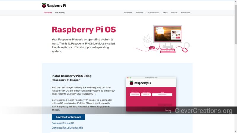 Screenshot of Raspberry Pi OS website.