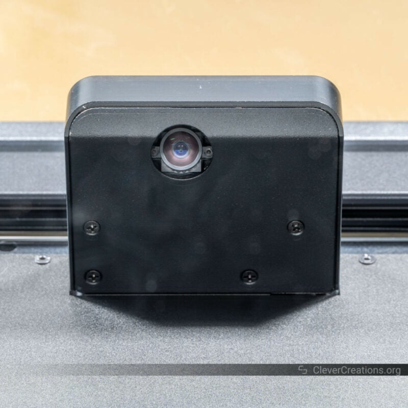 The wide angle camera of the xTool P2 laser cutter viewed from below.